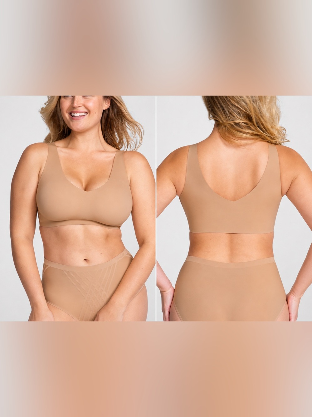 Honeylove V-Neck Bra Bralette Small Smoothing Stretchy Pull On Removable Pads